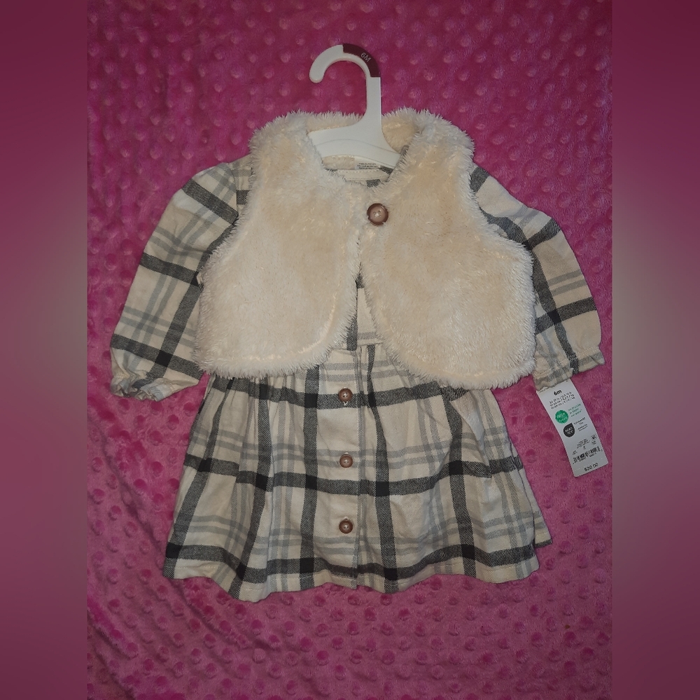 (SOLD)šCarters Plaid Dress with Faux Fur Vestš¤nwt - Picture 3 of 7